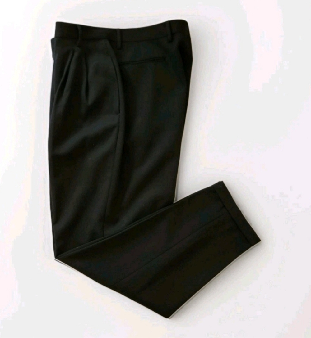 CLAUDE MONTANA Vtg Black Wool Pants 36x32 Pleats Crease Trousers IT56 US46 36x32